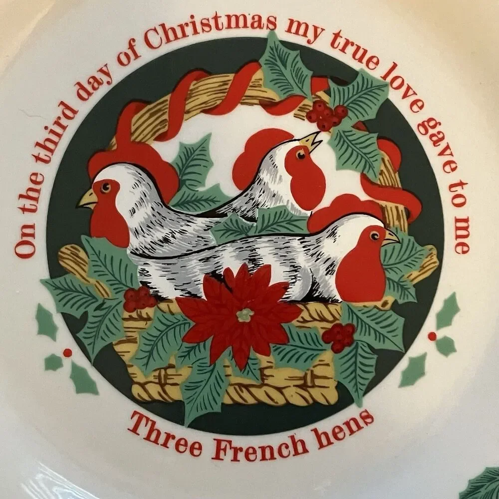 Tienshan Deck the Halls Salad Plate 12 Days of X-Mas Three French Hens Replace